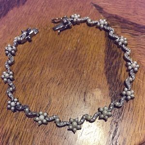 Sterling Seed Pearl/Diamond Bracelet 8"